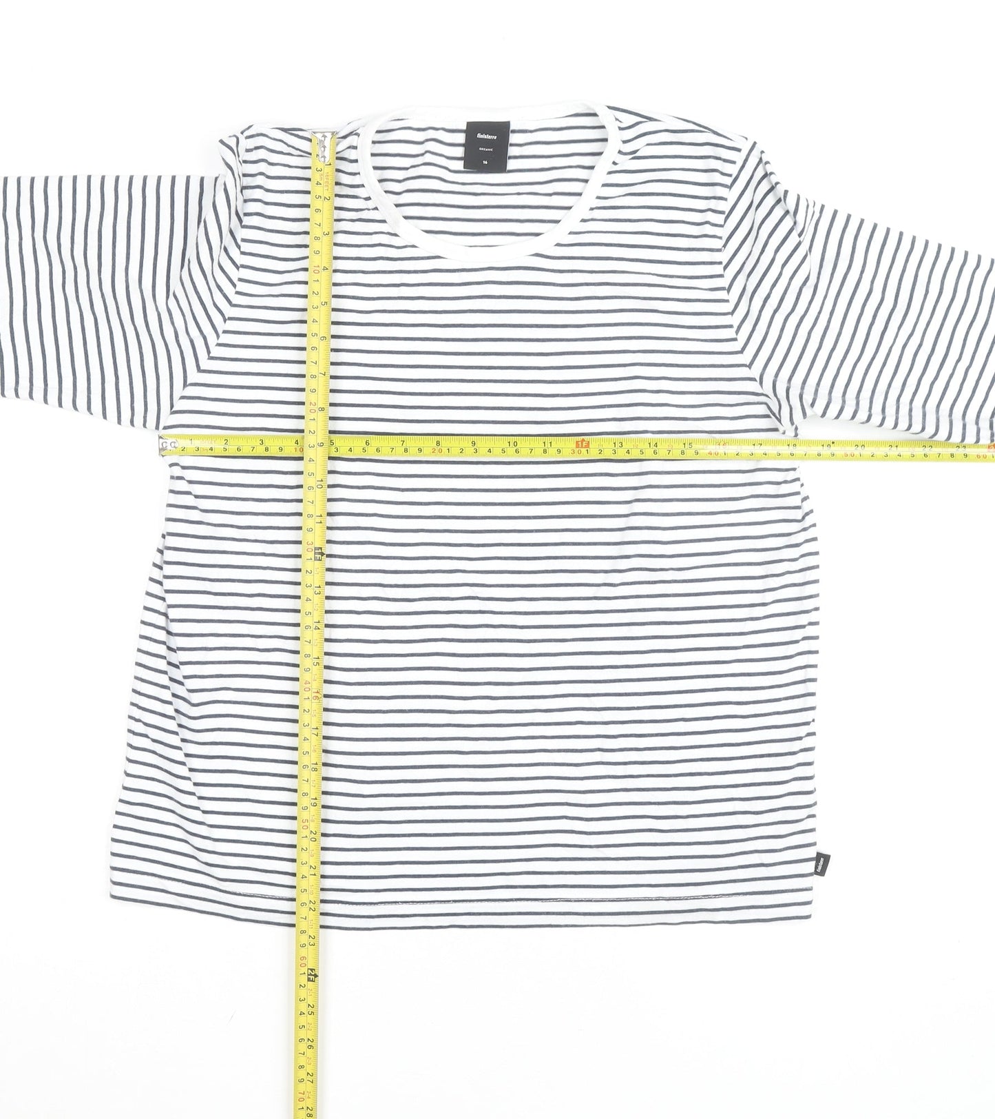 Finisterre Women White Striped Organic Cotton Long Sleeve T-Shirt Size 16