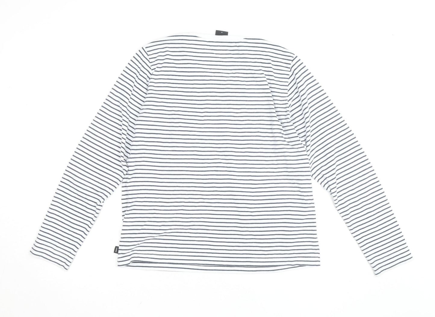 Finisterre Women White Striped Organic Cotton Long Sleeve T-Shirt Size 16