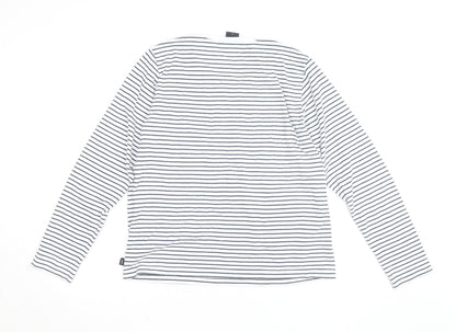 Finisterre Women White Striped Organic Cotton Long Sleeve T-Shirt Size 16