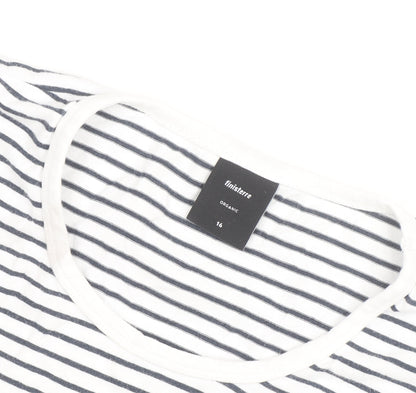 Finisterre Women White Striped Organic Cotton Long Sleeve T-Shirt Size 16