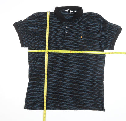 Next Men's Blue Regular Fit Geometric Cotton Polo Shirt XL