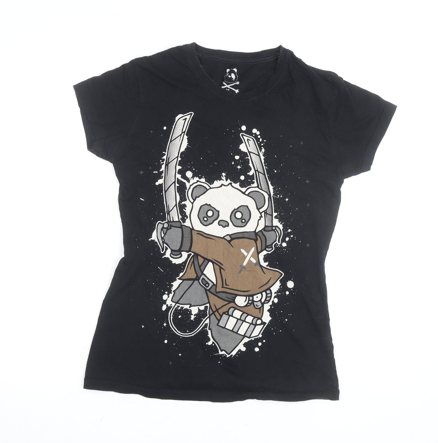 Killer Panda Womens Black Graphic Panda T-Shirt Size S
