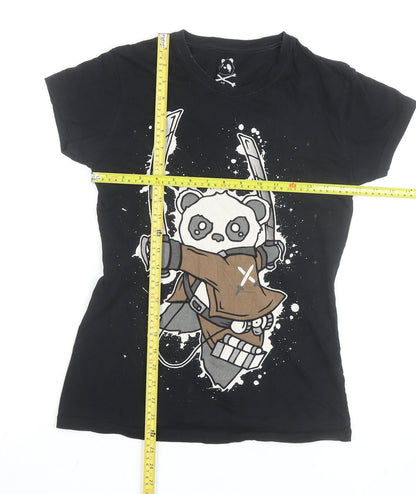 Killer Panda Womens Black Graphic Panda T-Shirt Size S