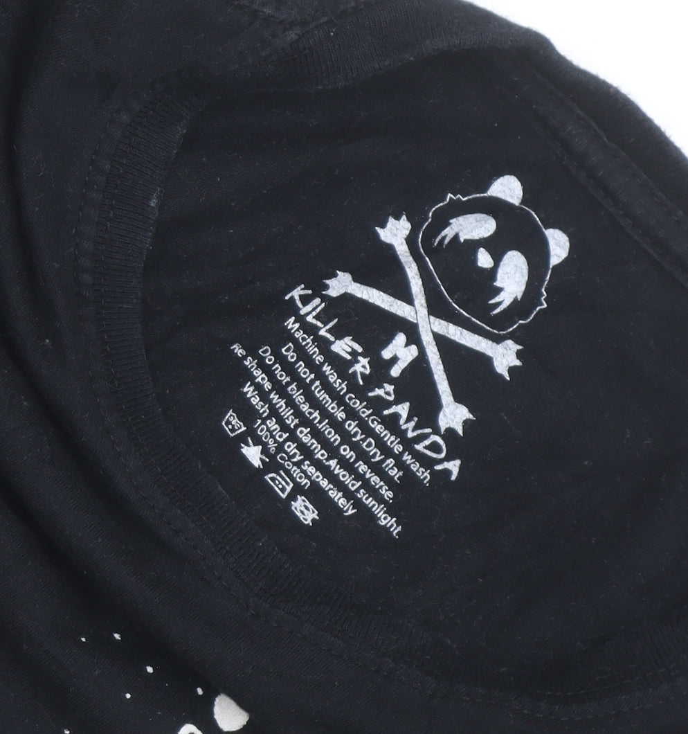 Killer Panda Womens Black Graphic Panda T-Shirt Size S