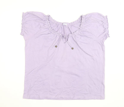 Damart Women’s Purple Cotton Short Sleeve Ruffle Blouse Size M
