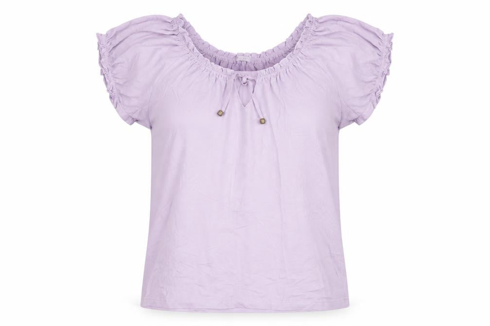 Damart Women’s Purple Cotton Short Sleeve Ruffle Blouse Size M