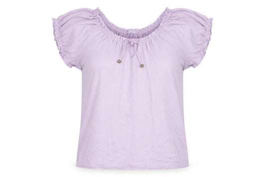 Damart Women’s Purple Cotton Short Sleeve Ruffle Blouse Size M
