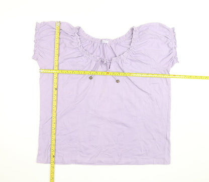 Damart Women’s Purple Cotton Short Sleeve Ruffle Blouse Size M