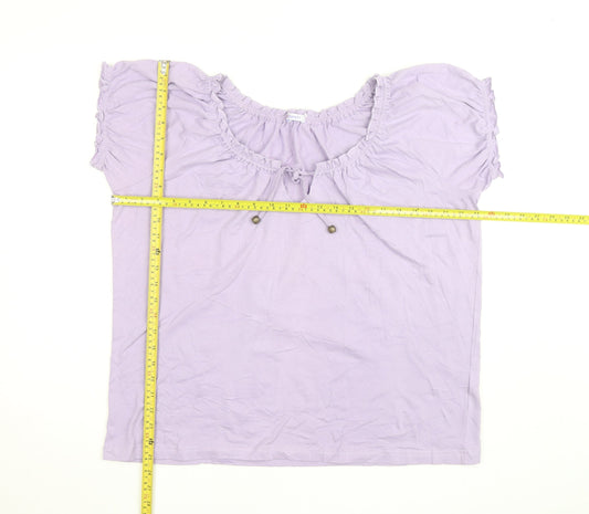 Damart Women’s Purple Cotton Short Sleeve Ruffle Blouse Size M