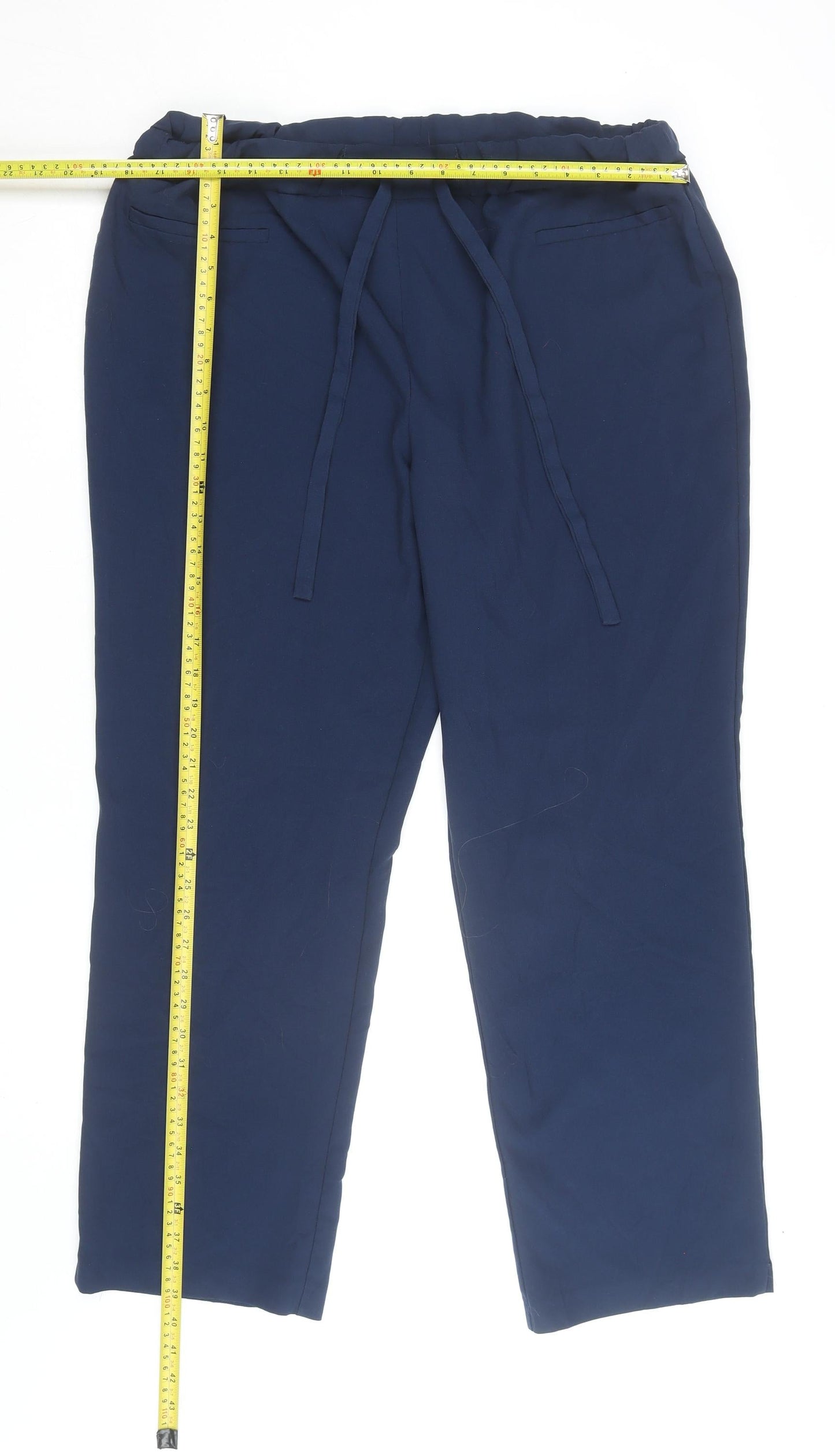 Tailored Women Navy Blue Trousers Size 20 Elastic Waist Drawstring Pants