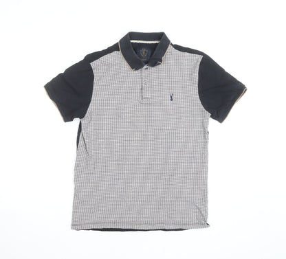 Next Men's Blue Houndstooth Cotton Collared Polo Shirt Size S