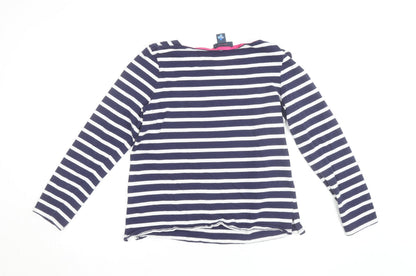 Oasis Womens Blue Striped Long Sleeve Cat Embroidered T-Shirt Size M