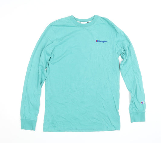 Champion Men's Green Long Sleeve Cotton Crew Neck Top Size Small