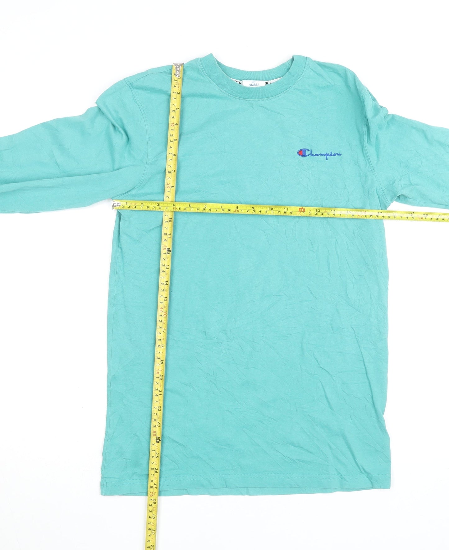 Champion Men's Green Long Sleeve Cotton Crew Neck Top Size Small