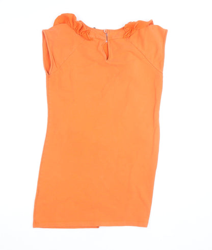 Ted Baker Women’s Orange Ruffle Cotton Tunic Blouse Size M Sleeveless