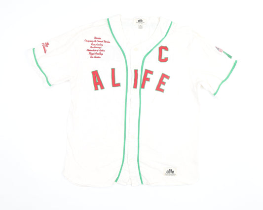 Alife Men's White 2XL Baseball Polo Shirt with Embroidered Logo