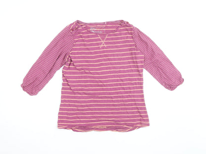 Fat Face Women’s Pink Striped 3/4 Sleeve Cotton T-Shirt Size 12