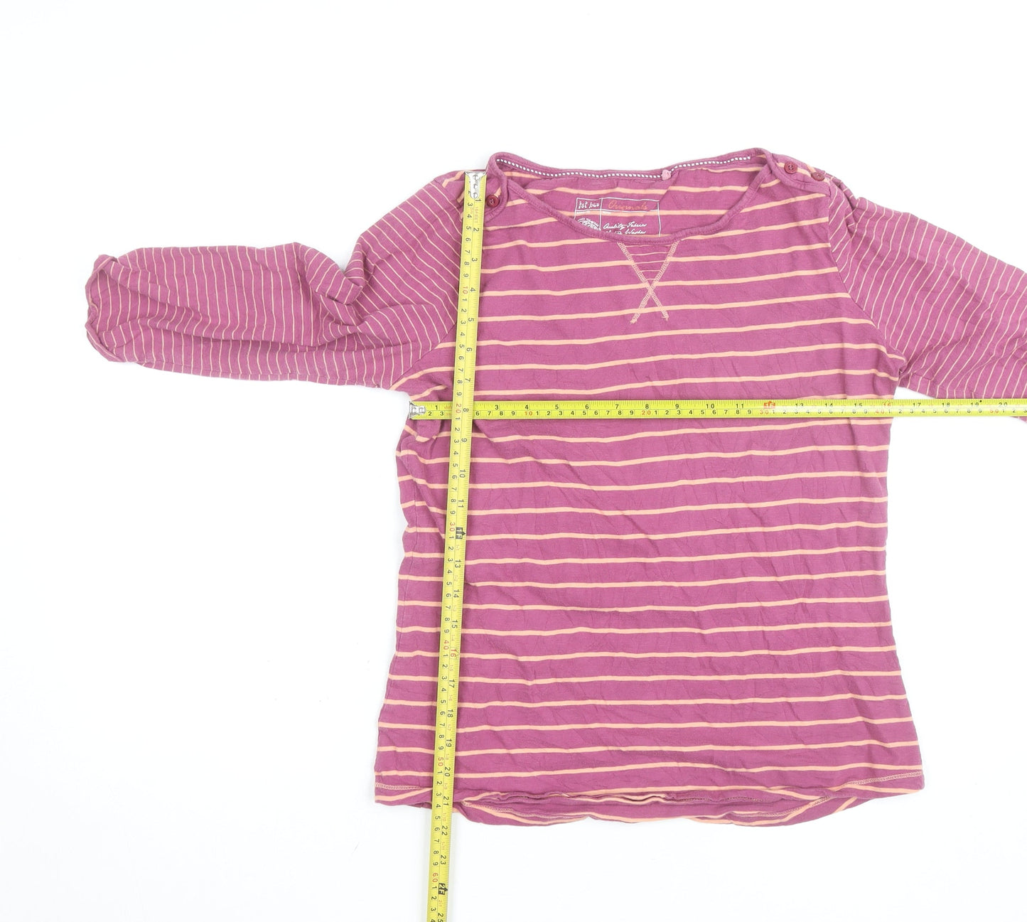 Fat Face Women’s Pink Striped 3/4 Sleeve Cotton T-Shirt Size 12