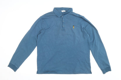 Next Men's Blue Long Sleeve Polo Shirt Regular Fit Size L Cotton Blend
