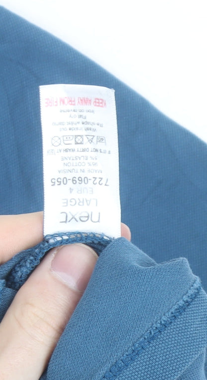 Next Men's Blue Long Sleeve Polo Shirt Regular Fit Size L Cotton Blend