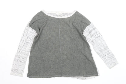 White Stuff Women's Grey Striped Long Sleeve Cotton Top Size 12