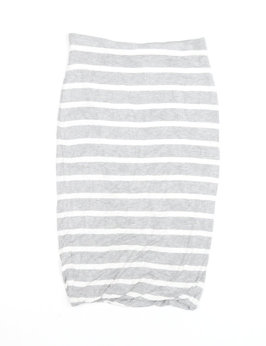 Joules Womens Grey White Striped Jersey Pencil Skirt Size 8
