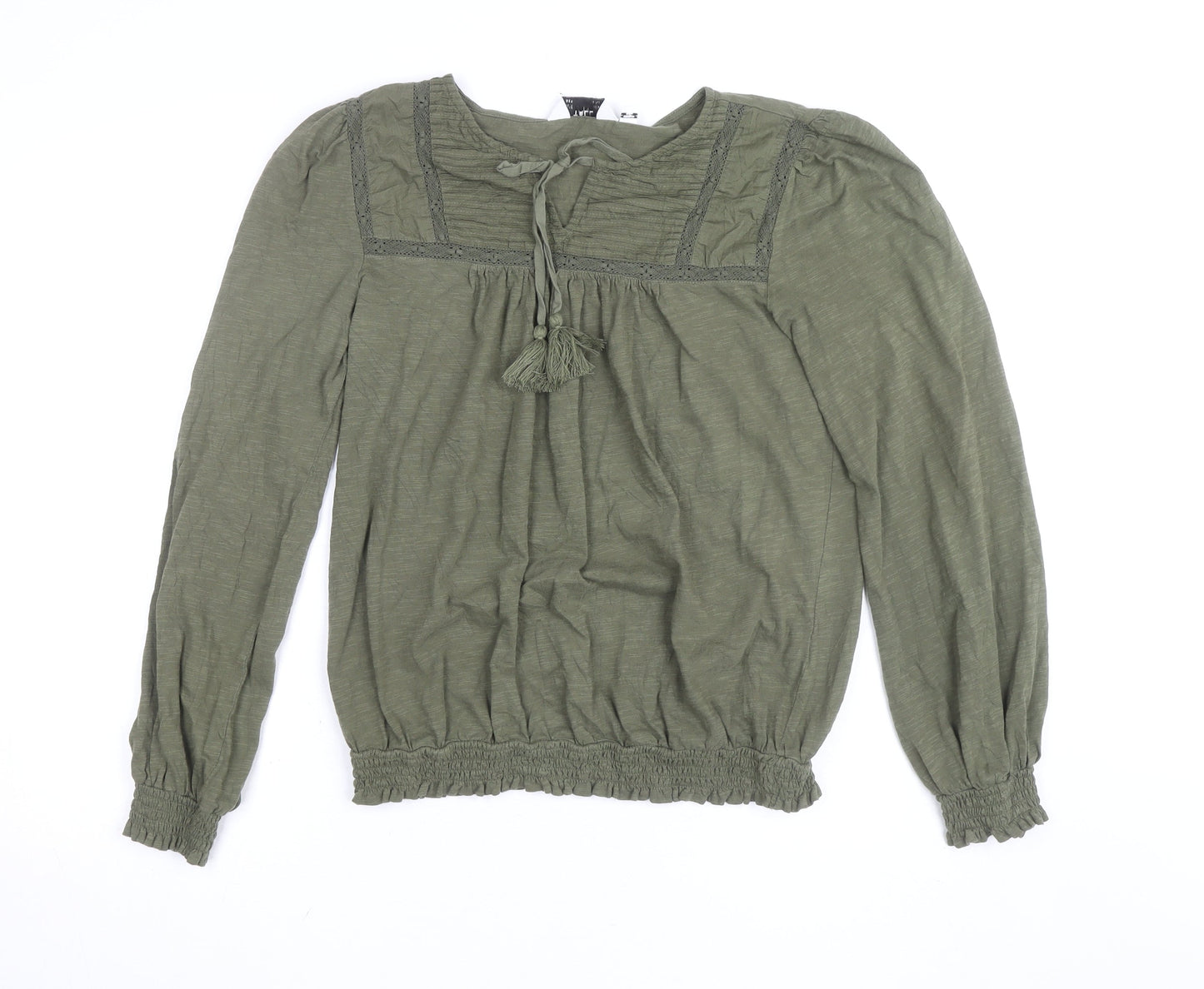 Dorothy Perkins Women Khaki Green Blouse UK 14 Tall Long Sleeve Bohemian Top