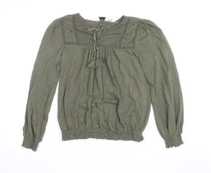 Dorothy Perkins Women Khaki Green Blouse UK 14 Tall Long Sleeve Bohemian Top
