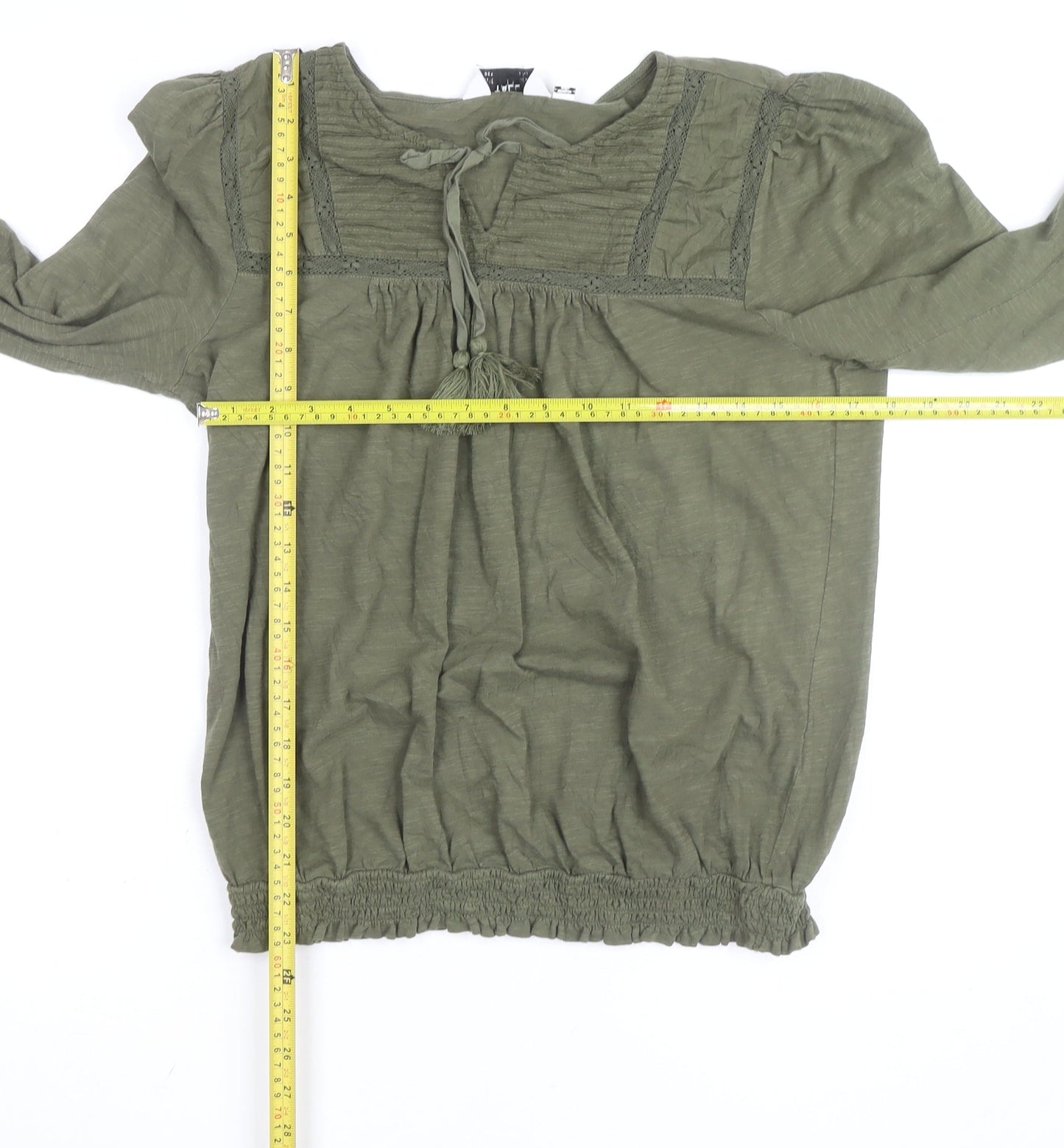 Dorothy Perkins Women Khaki Green Blouse UK 14 Tall Long Sleeve Bohemian Top