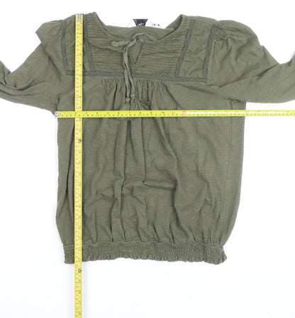 Dorothy Perkins Women Khaki Green Blouse UK 14 Tall Long Sleeve Bohemian Top