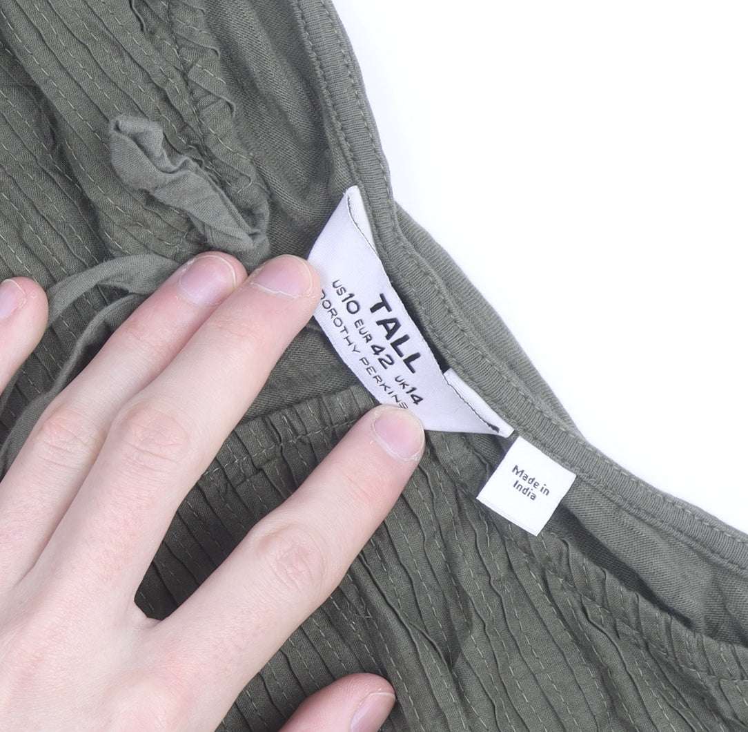 Dorothy Perkins Women Khaki Green Blouse UK 14 Tall Long Sleeve Bohemian Top