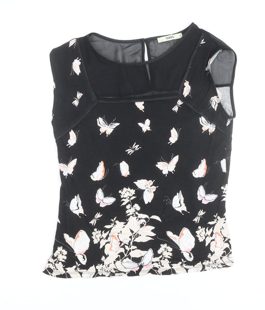 Oasis Womens Black Butterfly Print Sleeveless Blouse Size S