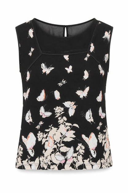 Oasis Womens Black Butterfly Print Sleeveless Blouse Size S