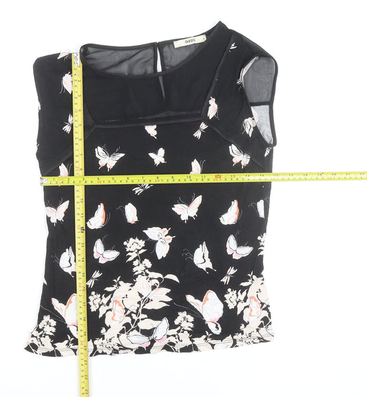 Oasis Womens Black Butterfly Print Sleeveless Blouse Size S