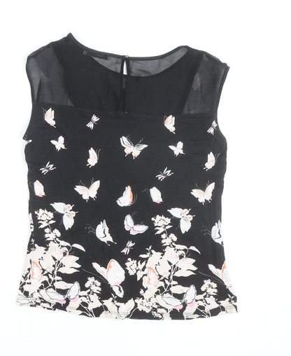 Oasis Womens Black Butterfly Print Sleeveless Blouse Size S