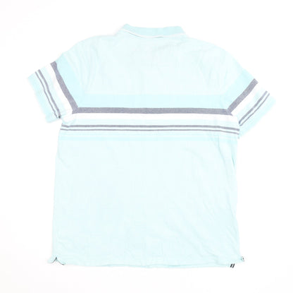 Maine New England Men's Blue Striped Short Sleeve Polo Shirt Size L