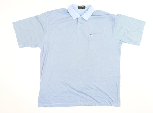 Carabou Men's Blue 2XL Striped Polo Shirt Cotton Blend Classic Fit