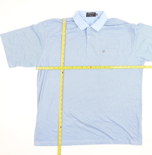 Carabou Men's Blue 2XL Striped Polo Shirt Cotton Blend Classic Fit