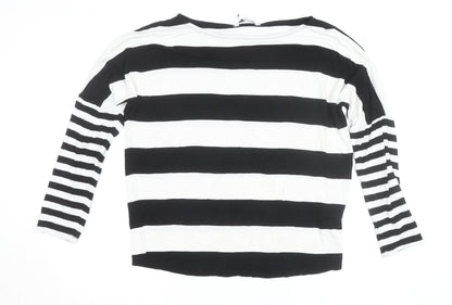 Next Women Black White Striped Jersey 3/4 Sleeve Top UK 12