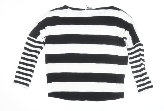 Next Women Black White Striped Jersey 3/4 Sleeve Top UK 12
