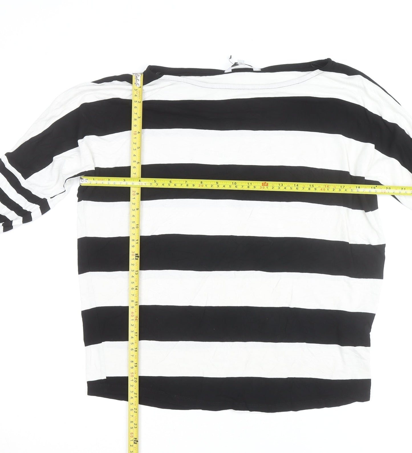 Next Women Black White Striped Jersey 3/4 Sleeve Top UK 12