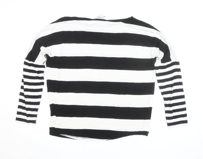 Next Women Black White Striped Jersey 3/4 Sleeve Top UK 12