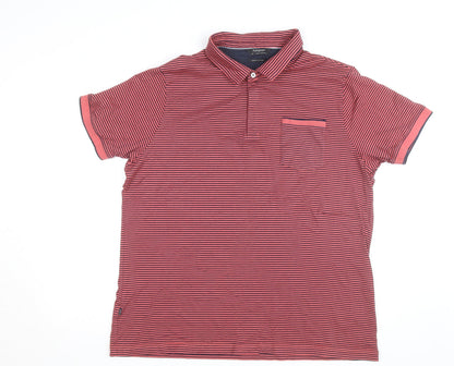 Marks and Spencer Autograph Men's Red Striped 2XL Cotton Polo Shirt