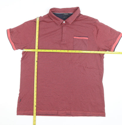 Marks and Spencer Autograph Men's Red Striped 2XL Cotton Polo Shirt