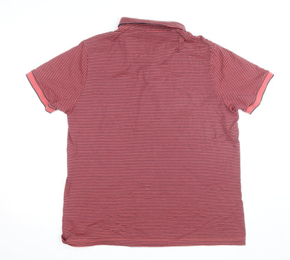 Marks and Spencer Autograph Men's Red Striped 2XL Cotton Polo Shirt