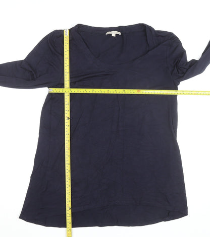 Joan Vass Studio Women Navy Long Sleeve Embellished Top L