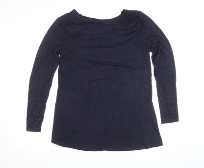 Joan Vass Studio Women Navy Long Sleeve Embellished Top L