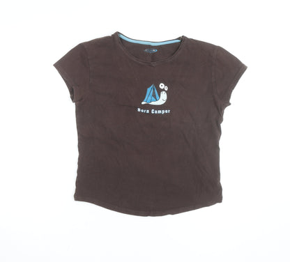 Mountain Life Girls Brown Born Camper Graphic Cotton T-Shirt Size 10