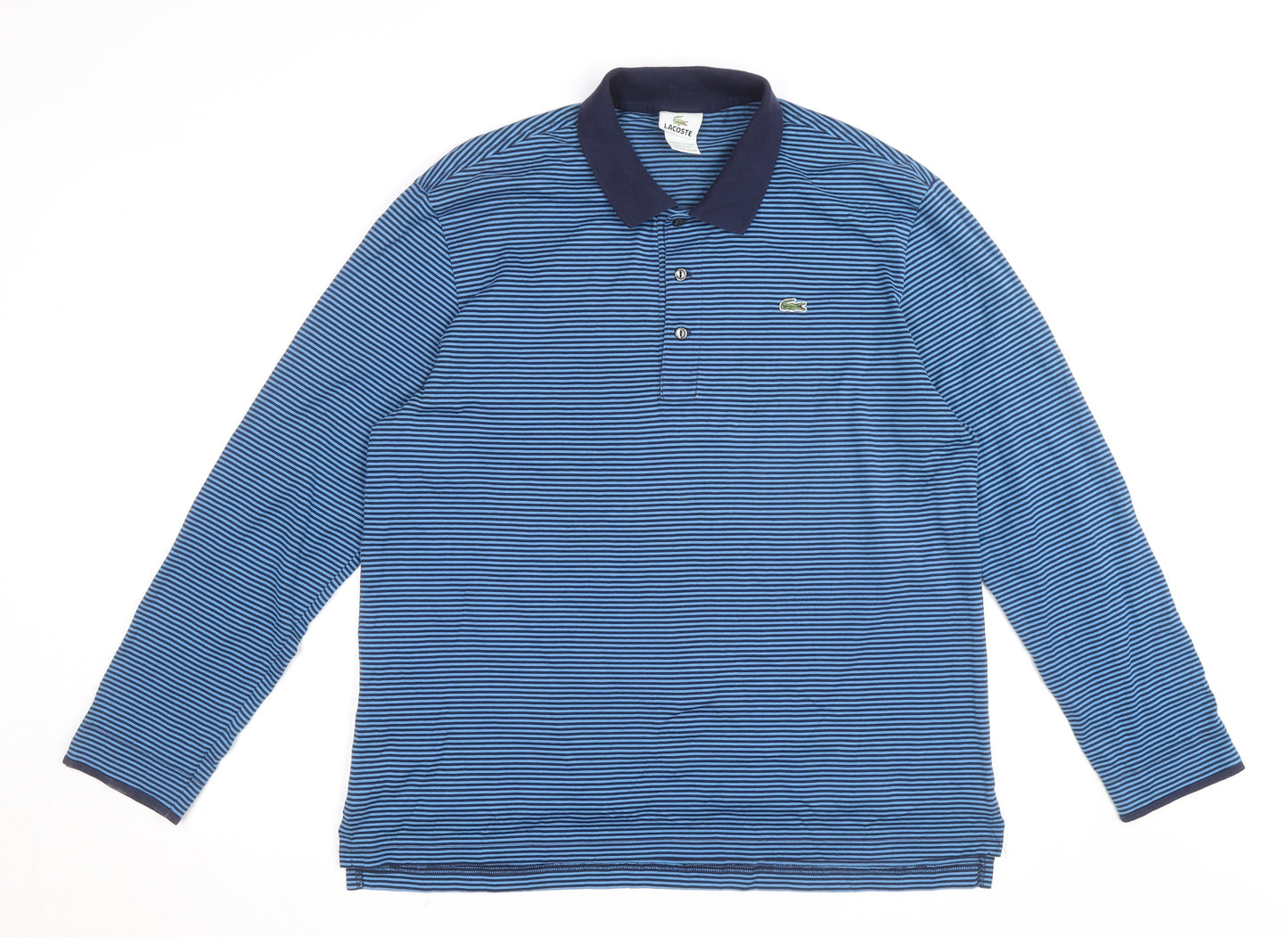 Lacoste Men's Blue Striped Long Sleeve Cotton Polo Shirt XL