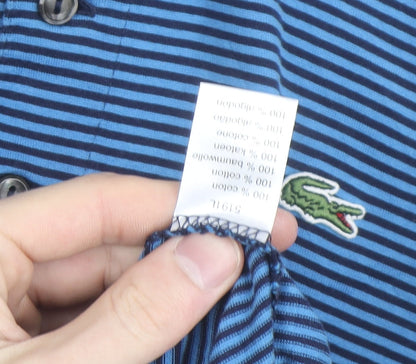 Lacoste Men's Blue Striped Long Sleeve Cotton Polo Shirt XL